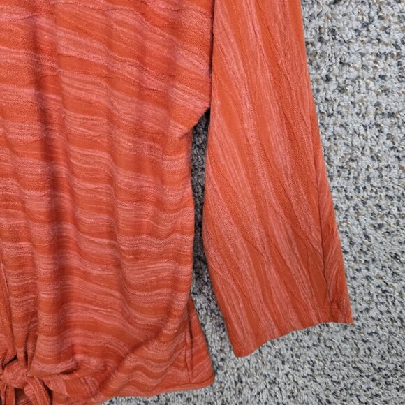 Chicos Top Womens 2 US Large Orange V Neck Textured Waist Tie Casual Ladies - Picture 5 of 7